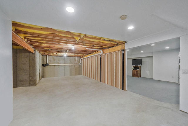 unfinished below grade area featuring recessed lighting