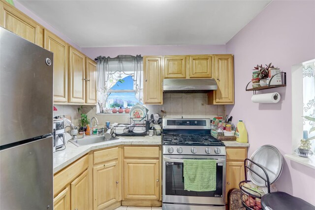 1934 Chatterton Ave, Bronx, NY 10472 - kitchen with appliances with stainless steel finishes, under cabinet range hood, a sink, and light countertops