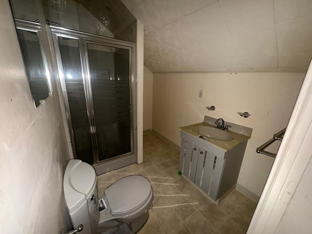 548 S 10th Ave, Mount Vernon, NY 10550 - bathroom with a sink, lofted ceiling, toilet, tile patterned floors, and a stall shower