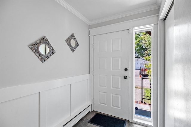 32 Lafayette Ave, Beacon, NY 12508 - entryway featuring crown molding and a wainscoted wall