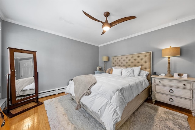 32 Lafayette Ave, Beacon, NY 12508 - bedroom with a baseboard radiator, light wood-style floors, ornamental molding, and ceiling fan