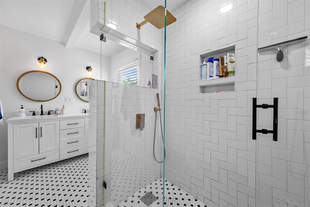 32 Lafayette Ave, Beacon, NY 12508 - bathroom with double vanity and a stall shower