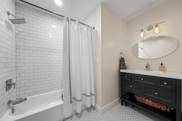 32 Lafayette Ave, Beacon, NY 12508 - bathroom featuring vanity, shower / bath combo, and tile patterned floors