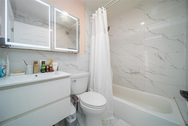 240-48 Oak Park Dr Unit A, Douglaston, NY 11362 - bathroom with toilet, shower / bath combo, vanity, and marble finish floors