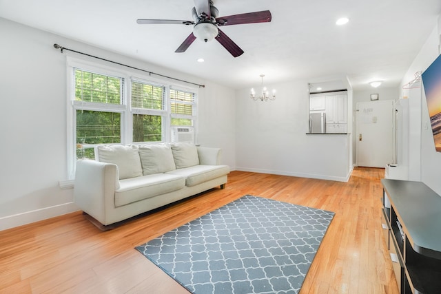 70 Underhill Ave Unit 1A, West Harrison, NY 10604 - living area featuring a chandelier, ceiling fan, light wood-style flooring, baseboards, and recessed lighting