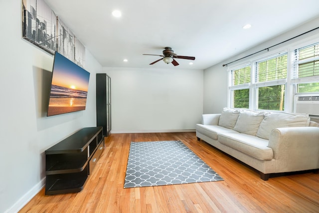 70 Underhill Ave Unit 1A, West Harrison, NY 10604 - living area featuring a ceiling fan, recessed lighting, light wood finished floors, and baseboards