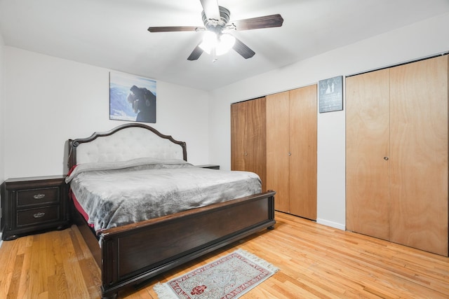 70 Underhill Ave Unit 1A, West Harrison, NY 10604 - bedroom featuring light wood-type flooring, a ceiling fan, and multiple closets