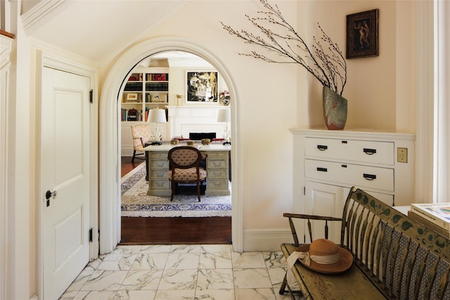 interior space with marble finish floor