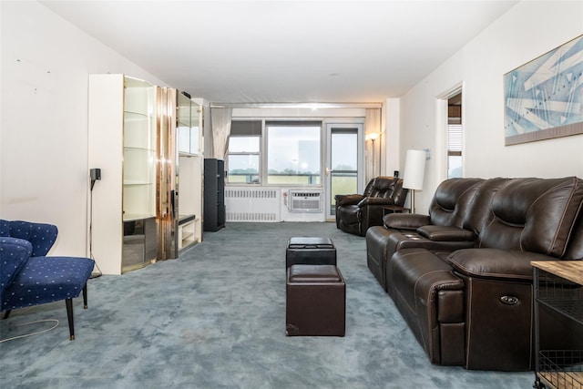 1841 Central Park Ave Unit 8E, Yonkers, NY 10710 - living room featuring radiator heating unit, carpet floors, and a wall mounted air conditioner