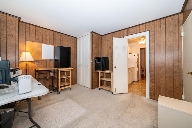 1841 Central Park Ave Unit 8E, Yonkers, NY 10710 - home office featuring wooden walls, light carpet, and a ceiling fan