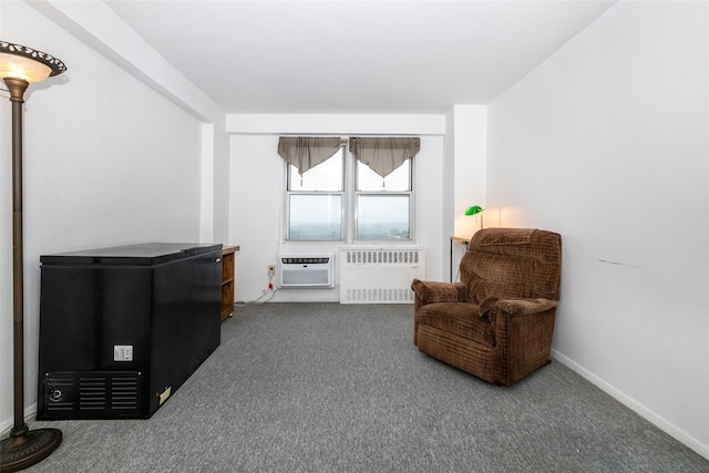 1841 Central Park Ave Unit 8E, Yonkers, NY 10710 - sitting room with radiator heating unit, carpet flooring, a wall mounted air conditioner, and baseboards