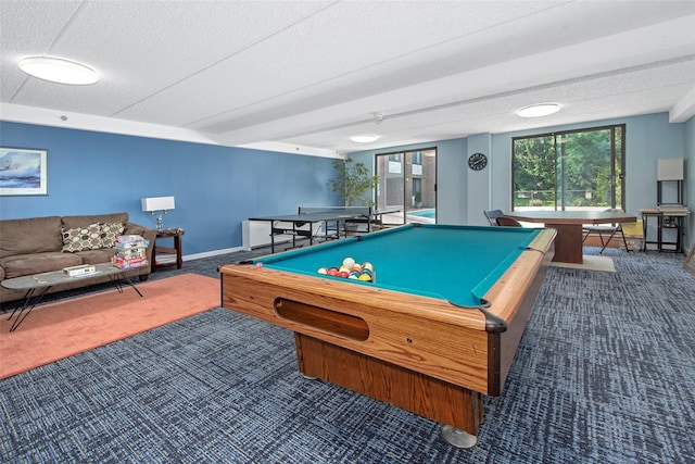 680 W Boston Post Rd Unit 3R, Mamaroneck, NY 10543 - rec room with carpet, billiards, baseboards, and a textured ceiling