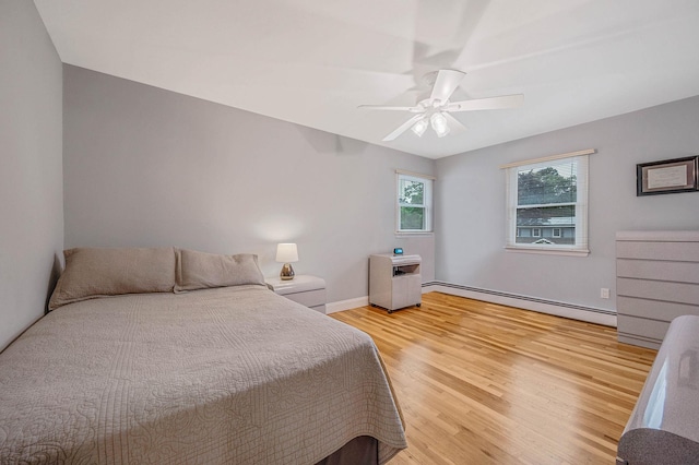 7 Jacqueline Ct, Port Jefferson Station, NY 11776 - bedroom with a baseboard radiator, light wood finished floors, and ceiling fan