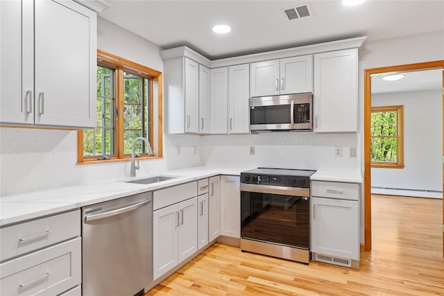 521 Plattekill Ardonia Rd, Wallkill, NY 12589 - kitchen with appliances with stainless steel finishes, a sink, a baseboard radiator, plenty of natural light, and recessed lighting