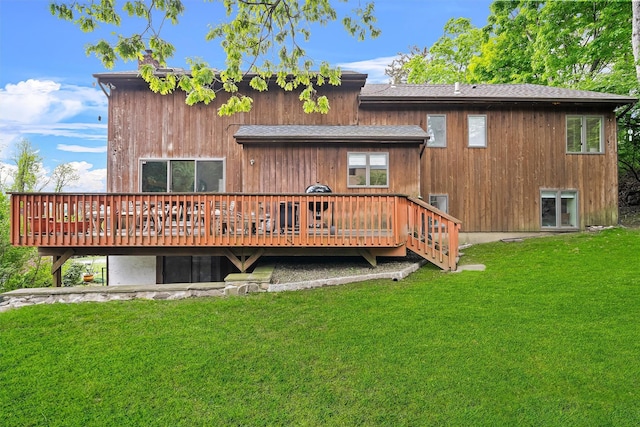 8 Wolf Rd, Croton-On-Hudson, NY 10520 - back of house featuring a deck, a yard, and a shingled roof
