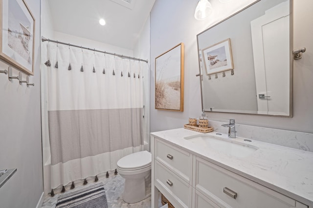 56 N Woods Rd, Baiting Hollow, NY 11933 - bathroom featuring toilet, shower / bath combo, and vanity