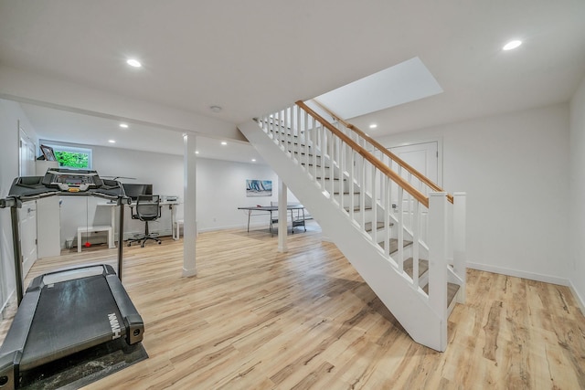 56 N Woods Rd, Baiting Hollow, NY 11933 - exercise room featuring wood finished floors, recessed lighting, and baseboards