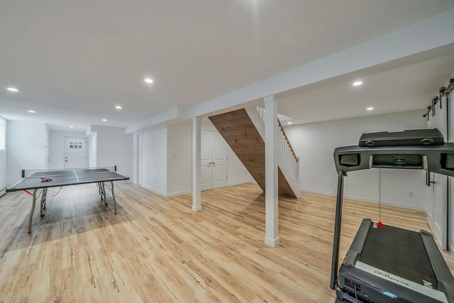 56 N Woods Rd, Baiting Hollow, NY 11933 - rec room featuring light wood finished floors, recessed lighting, and baseboards