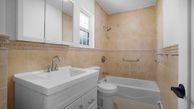 2227 Boller Ave, Bronx, NY 10475 - full bath featuring tile walls, toilet, vanity, and washtub / shower combination