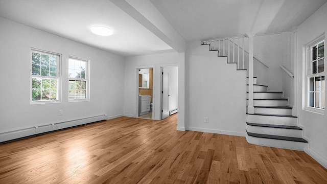 2227 Boller Ave, Bronx, NY 10475 - stairway with wood finished floors, baseboard heating, and baseboards