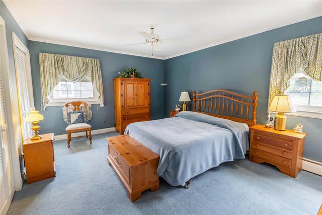 402 Spangle Dr, North Babylon, NY 11703 - carpeted bedroom featuring multiple windows, crown molding, and a ceiling fan