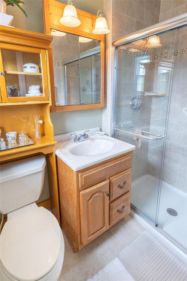 402 Spangle Dr, North Babylon, NY 11703 - bathroom with vanity, a stall shower, and tile patterned flooring