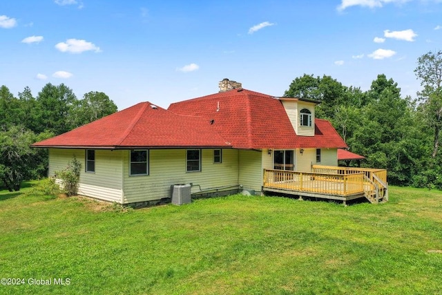 346 Gifford Hollow Rd, Call Listing Agent, NY 12023 - back of property featuring a wooden deck, a chimney, and a lawn