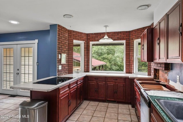 346 Gifford Hollow Rd, Call Listing Agent, NY 12023 - kitchen with black electric cooktop, light tile patterned flooring, a peninsula, and a sink
