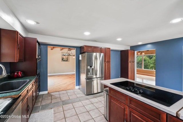 346 Gifford Hollow Rd, Call Listing Agent, NY 12023 - kitchen featuring appliances with stainless steel finishes, a sink, baseboards, recessed lighting, and light tile patterned flooring