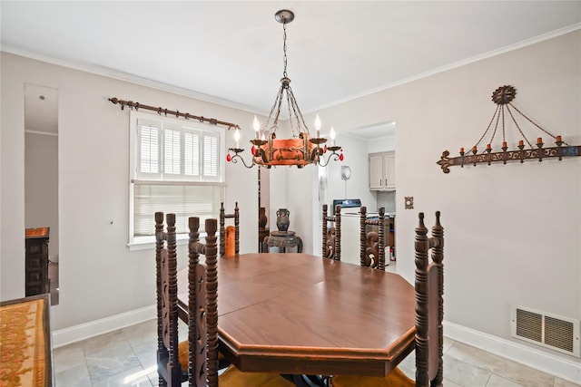 31 Westwood Ave, New Rochelle, NY 10801 - dining area featuring a chandelier, ornamental molding, and baseboards