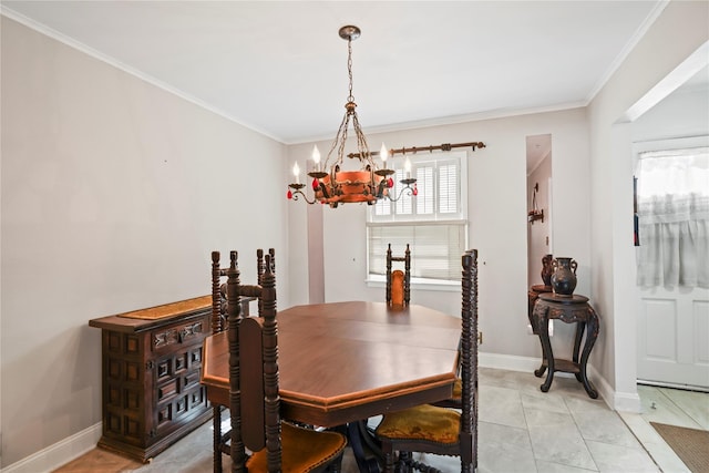 31 Westwood Ave, New Rochelle, NY 10801 - dining room with a chandelier, ornamental molding, and baseboards