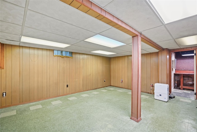 31 Westwood Ave, New Rochelle, NY 10801 - finished below grade area with a drop ceiling, wood walls, and carpet floors
