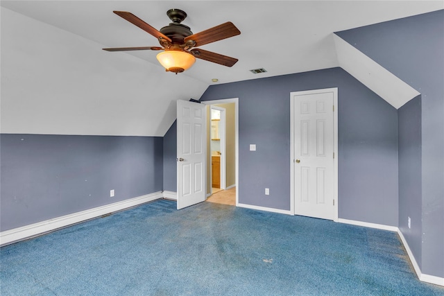 534 Puritan Dr, Shirley, NY 11967 - additional living space with a ceiling fan, vaulted ceiling, baseboards, and carpet floors