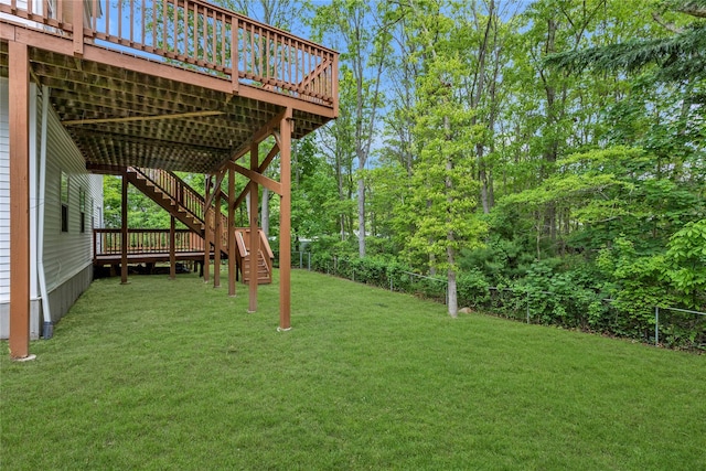 534 Puritan Dr, Shirley, NY 11967 - view of grassy yard featuring stairs and a wooden deck
