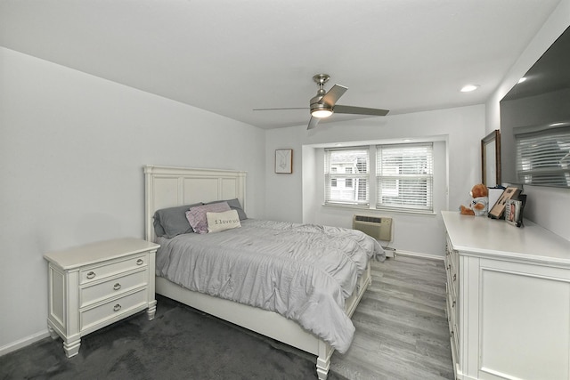 198 Millard Ave Unit 198, West Babylon, NY 11704 - bedroom featuring a wall mounted air conditioner, baseboards, ceiling fan, and recessed lighting