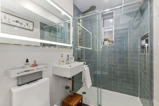 full bath featuring a shower stall, a sink, and toilet