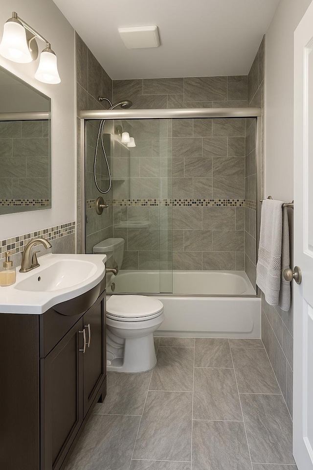 723 Carman Ave Unit 14, Westbury, NY 11590 - full bath featuring vanity, bath / shower combo with glass door, and backsplash