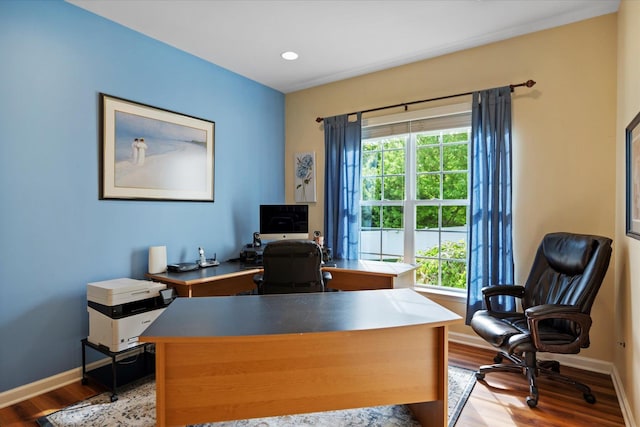 7 Moreland Ct, Mount Sinai, NY 11766 - office area with healthy amount of natural light, light wood-style floors, baseboards, and recessed lighting