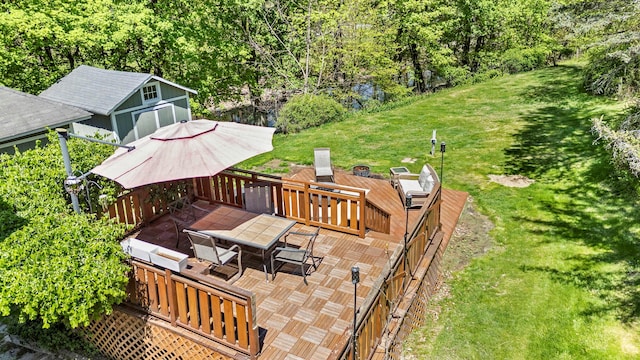 80 Hill St, Walden, NY 12586 - wooden terrace with outdoor dining space and a lawn