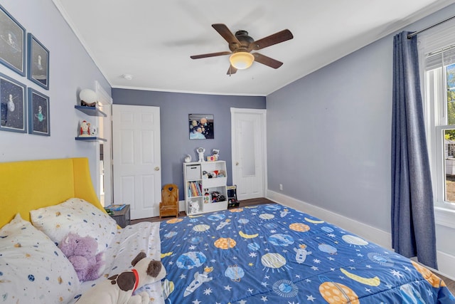 80 Hill St, Walden, NY 12586 - bedroom featuring baseboards, a ceiling fan, and ornamental molding
