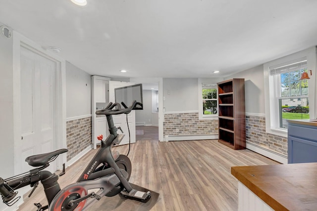 80 Hill St, Walden, NY 12586 - workout area with light wood-type flooring and baseboard heating