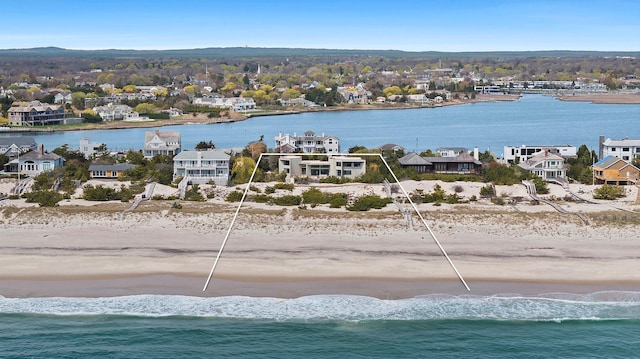 199 Dune Rd, Westhampton Beach, NY 11978 - drone / aerial view featuring a view of the beach and a water view