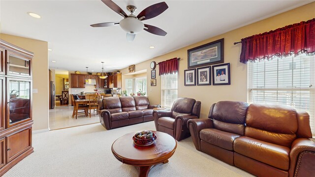 2041 Independence Dr, New Windsor, NY 12553 - living room with ceiling fan, light colored carpet, and recessed lighting