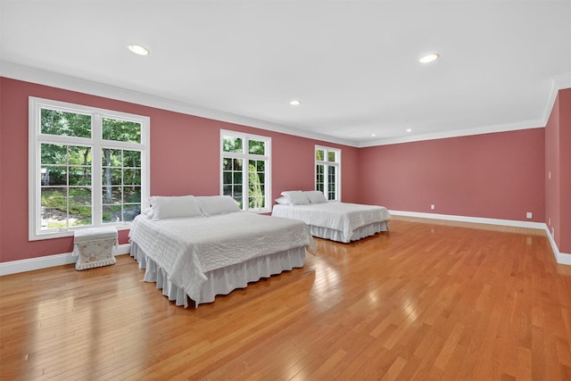 65 Round Hill Rd, Armonk, NY 10504 - bedroom featuring crown molding, light wood-style floors, and recessed lighting