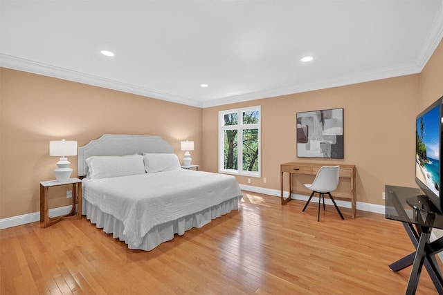 65 Round Hill Rd, Armonk, NY 10504 - bedroom with light wood-type flooring, crown molding, and recessed lighting