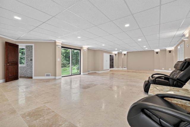 65 Round Hill Rd, Armonk, NY 10504 - living room featuring a drop ceiling, crown molding, and recessed lighting