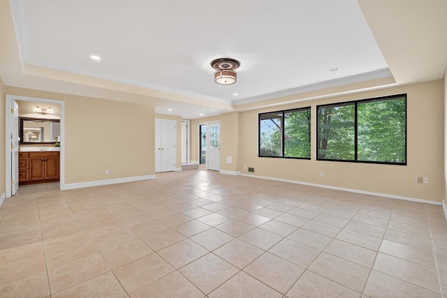 65 Round Hill Rd, Armonk, NY 10504 - empty room featuring a tray ceiling, light tile patterned floors, and recessed lighting