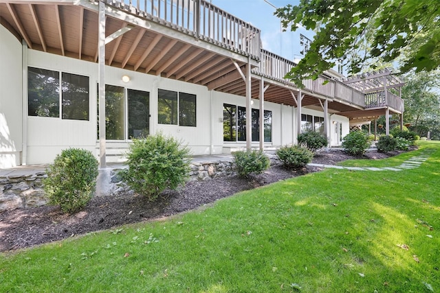 65 Round Hill Rd, Armonk, NY 10504 - view of side of property with a yard and a deck