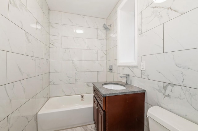 62-64 Saunders Unit K2, Rego Park, NY 11374 - bathroom with toilet, vanity, tile walls, and shower / washtub combination