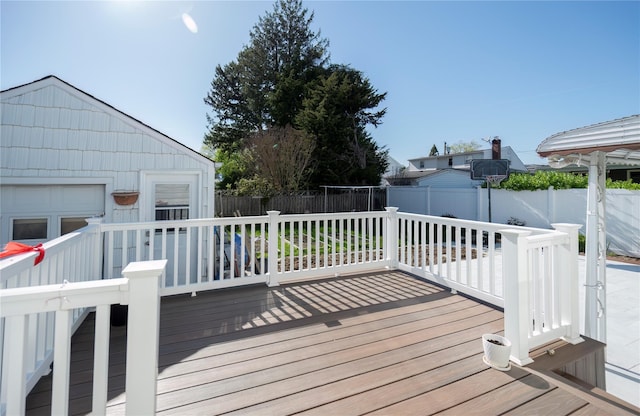 wooden deck with a fenced backyard